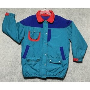 Vintage 80s Izod Color Block Winter Jacket Size Medium Ski Chore Coat Hong Kong